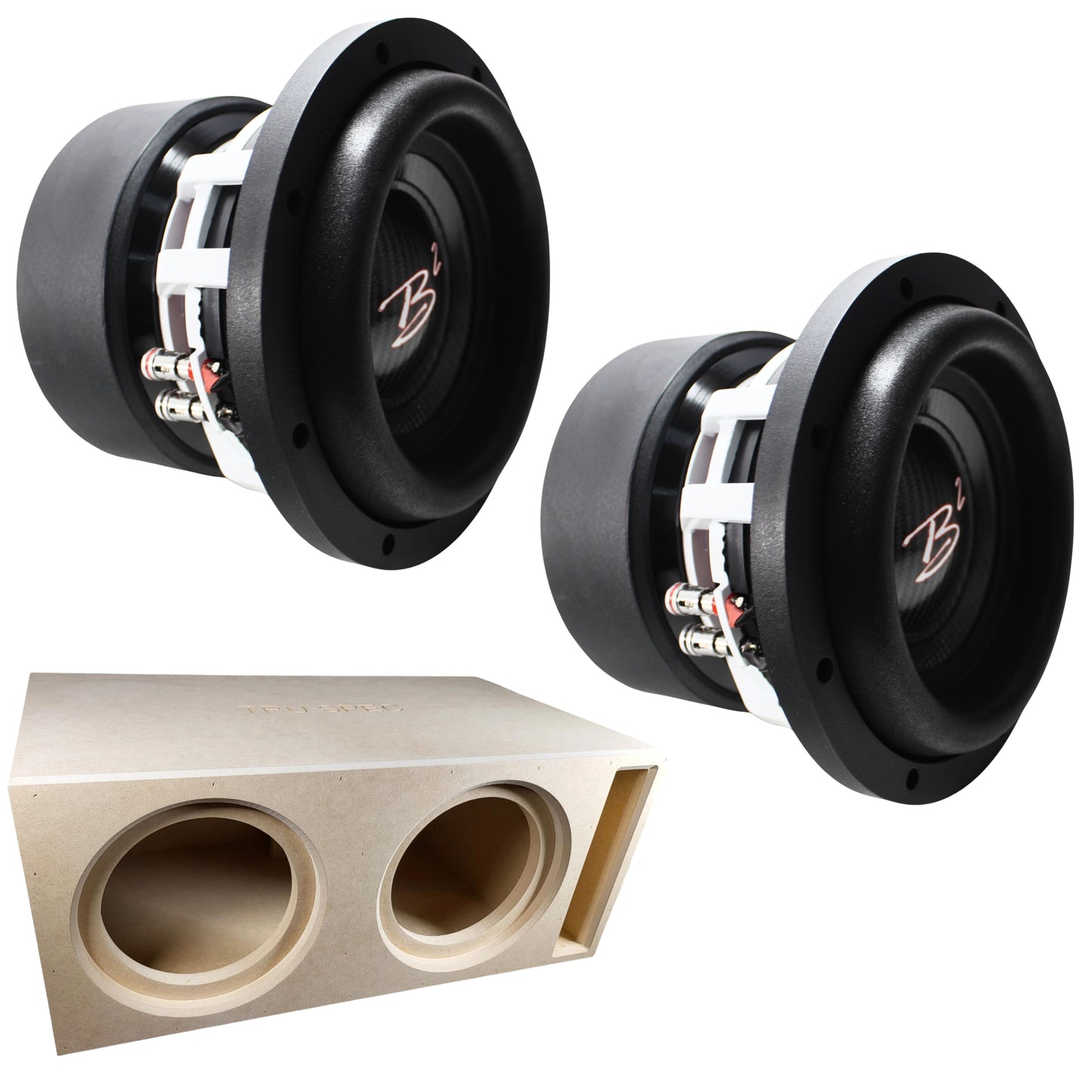 Two RAMPAGE 8" DVC 1000W RMS Subwoofer w/ Tru Spec Vented Dual 8" Enclosure