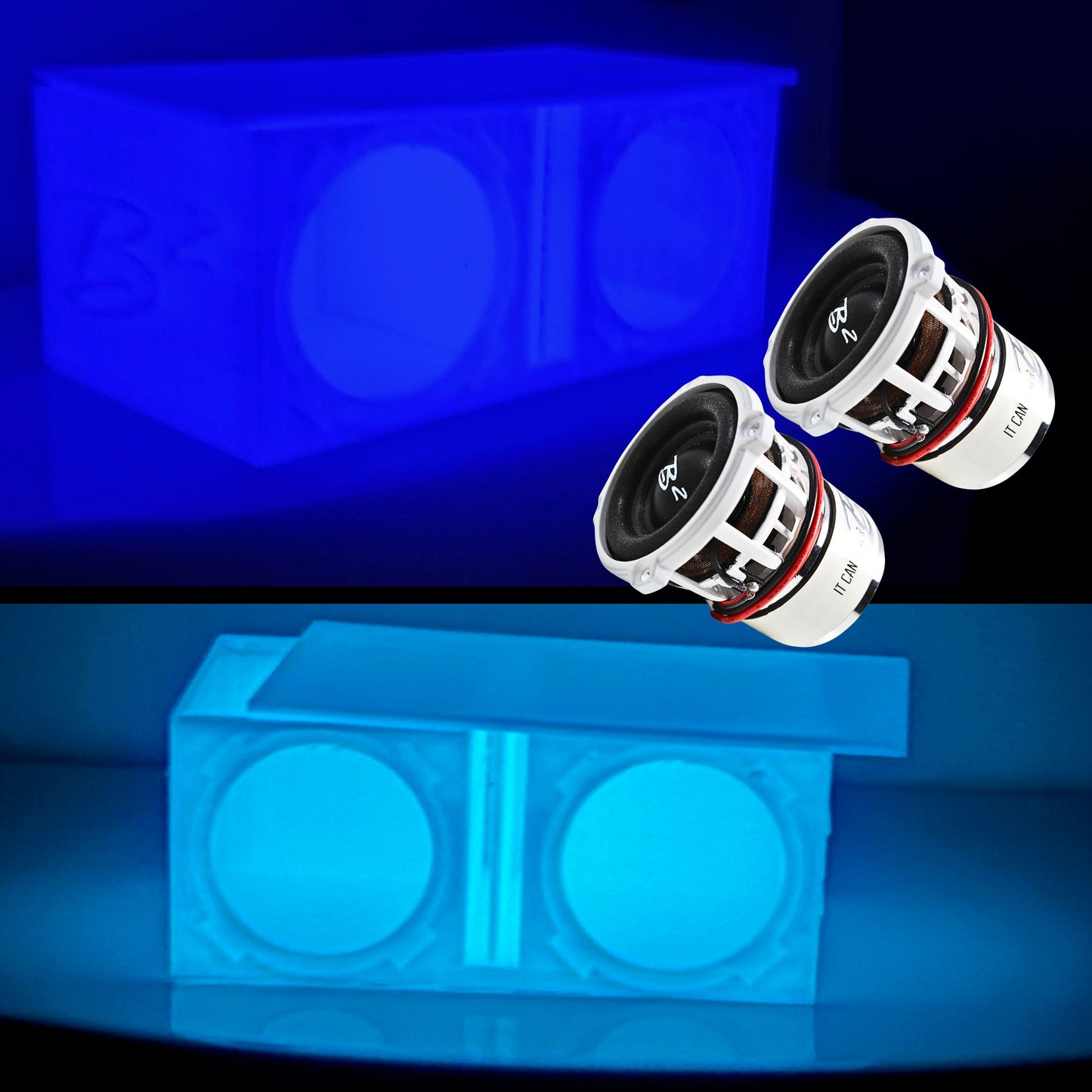 Glow in the Dark Dual Ported Enclosure w/ B2 Audio Rampage RC2 2" Mini Subwoofer