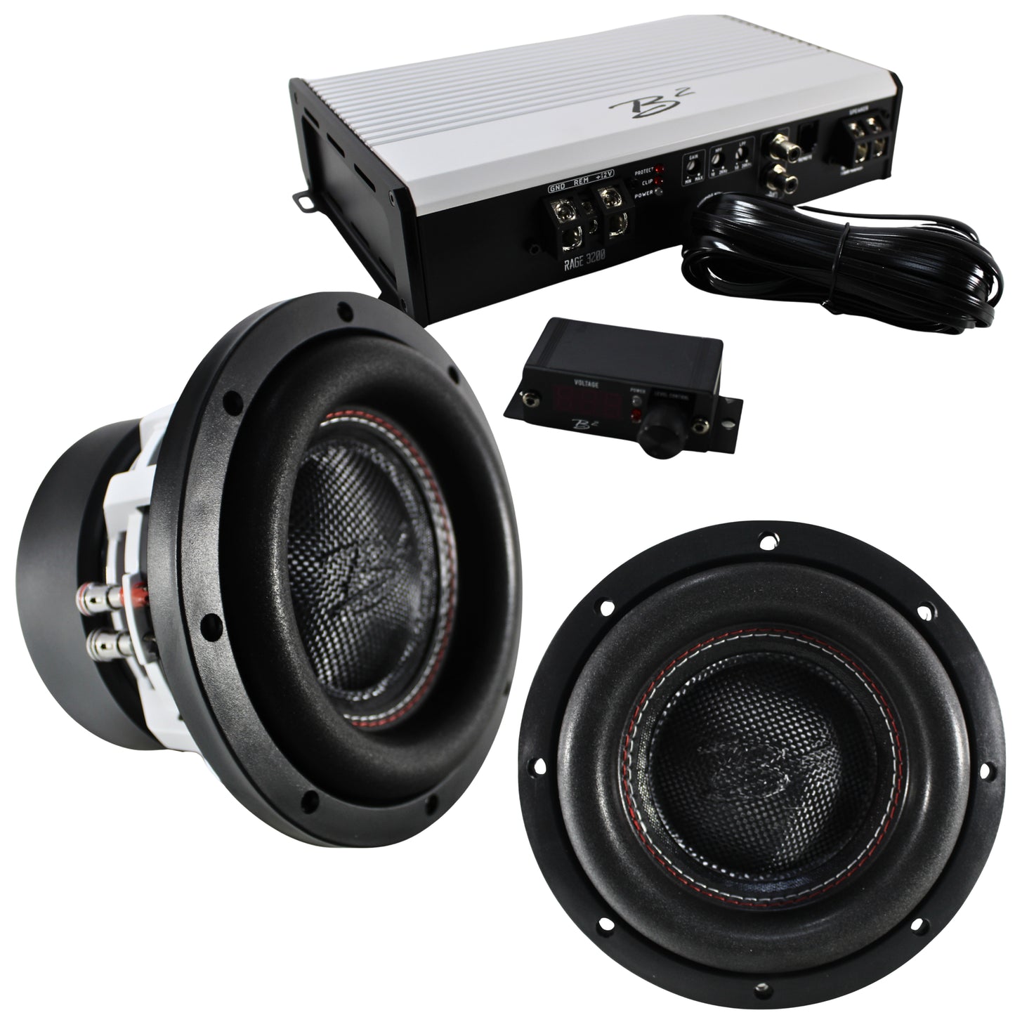 B2 Audio RAGE Monoblock 3.2k 2 Ohm Amplifier W/ 2 RAMPAGE 8" Subwoofers COMBO-10