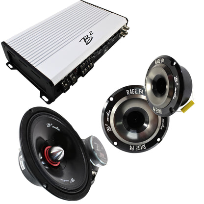 B2 Audio RAGE 4 Channel 1.2k Amp W/ 1 RIOT8P Set + RAGEP4 Tweeters COMBO-13