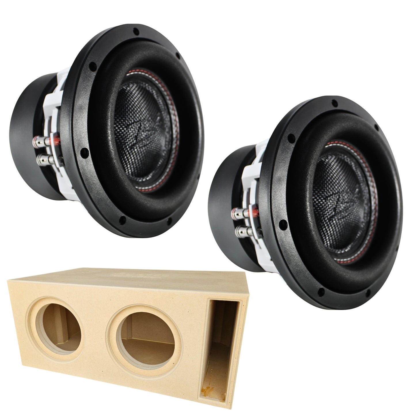 Two RAGE 8" DVC 500W RMS Subwoofer w/Tru Spec Vented Dual 8" Enclosure