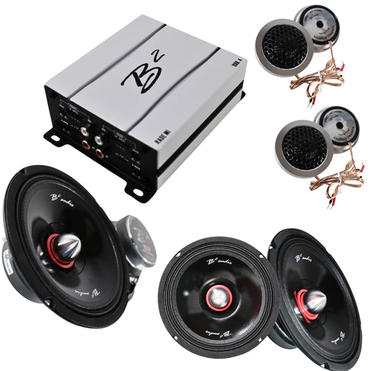 B2 Audio RAGE 4 Channel 800W Amp W/ 2 RIOT8P Sets + MANI 10TW Tweeters