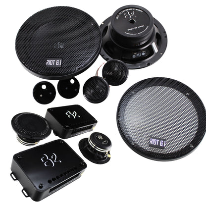 B2 Audio RIOT 6.5" 3-Way 4-Ohm Component Set w/ 3" Mids 1" Tweeters & Crossovers